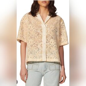 Sandro Paris Amarine Floral Mesh Shirt in Ecru Yellow